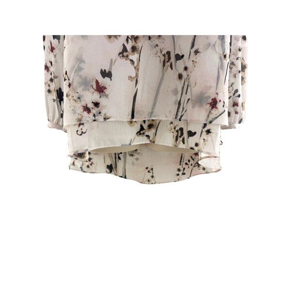 White House Black Market Floral Chiffon Cold Shoulder Hi-Low Blouse Top Size XS - Picture 6 of 10